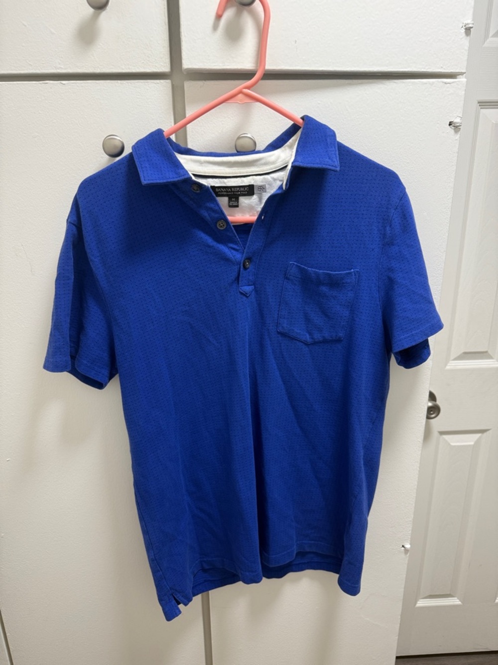 Men’s Cobalt Blue Polo with Chest Pocket, Banana Republic Brand